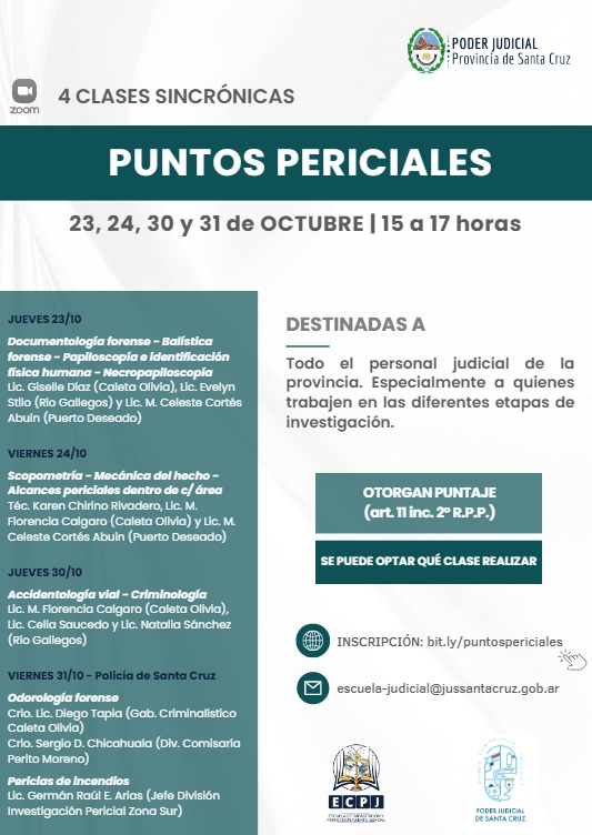 Las clases serán el 23, 24, 30 y 31 de octubre de 15 a 17 horas