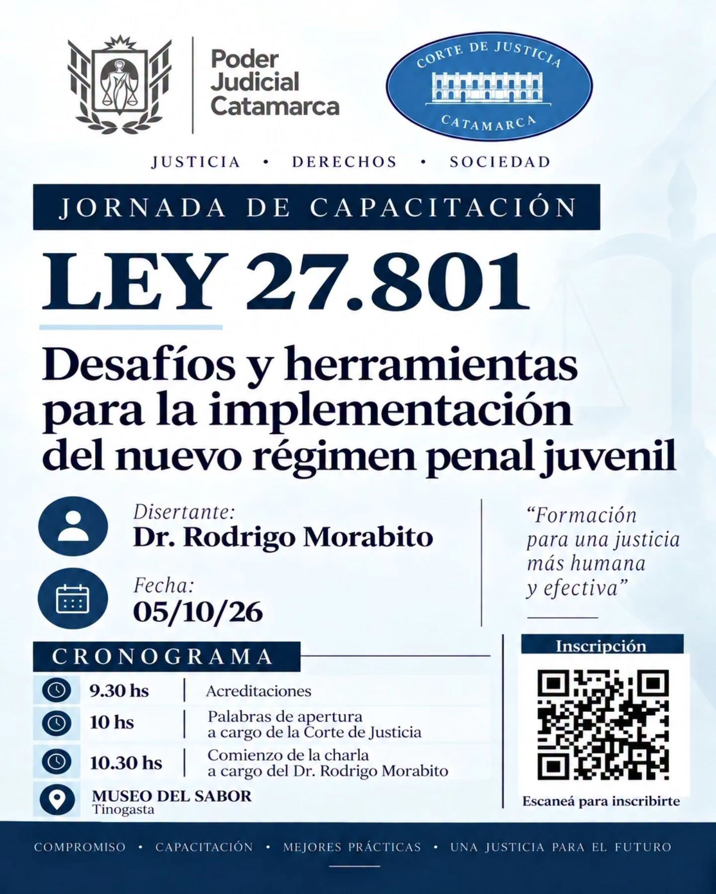 Tinogasta será sede de una jornada sobre el nuevo régimen penal juvenil